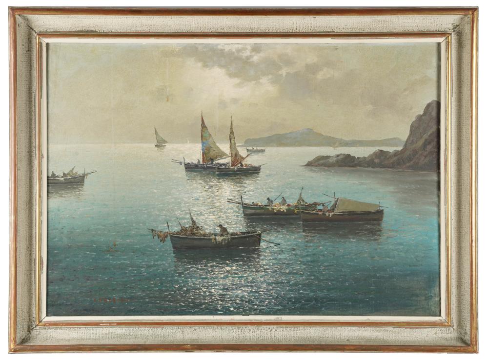 Appraisal: VINCENZO D'AURIA - FISHING VESSELS OFF NAPLESoil on canvas signed