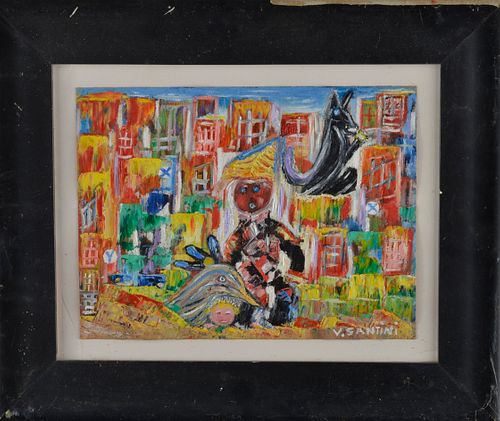 Appraisal: VITORIO SANTINI FOLK ART PAINTINGpaint on paper framed frame is