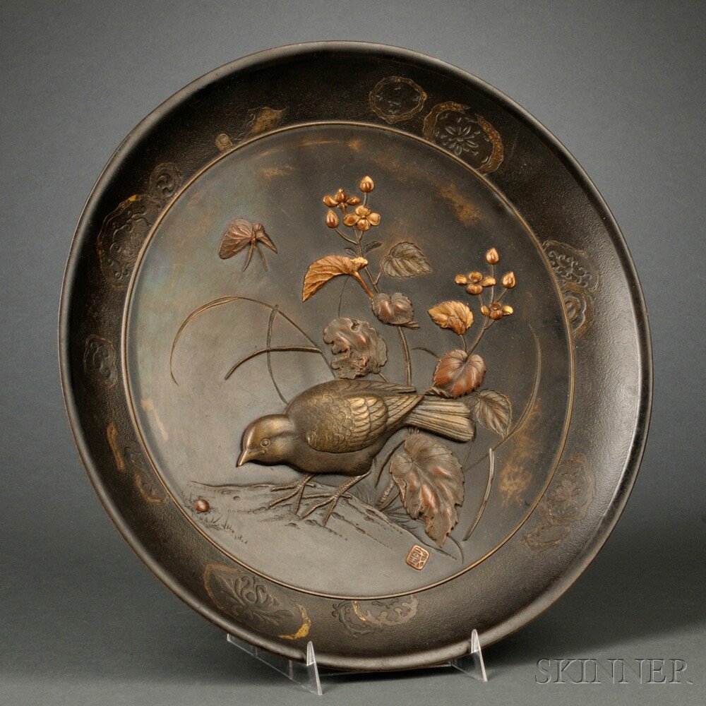 Appraisal: Mixed Metal Dish Japan late th century of round shallow