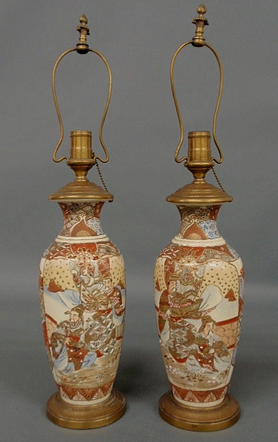 Appraisal: Pair of porcelain Satsuma table lamps late th c converted