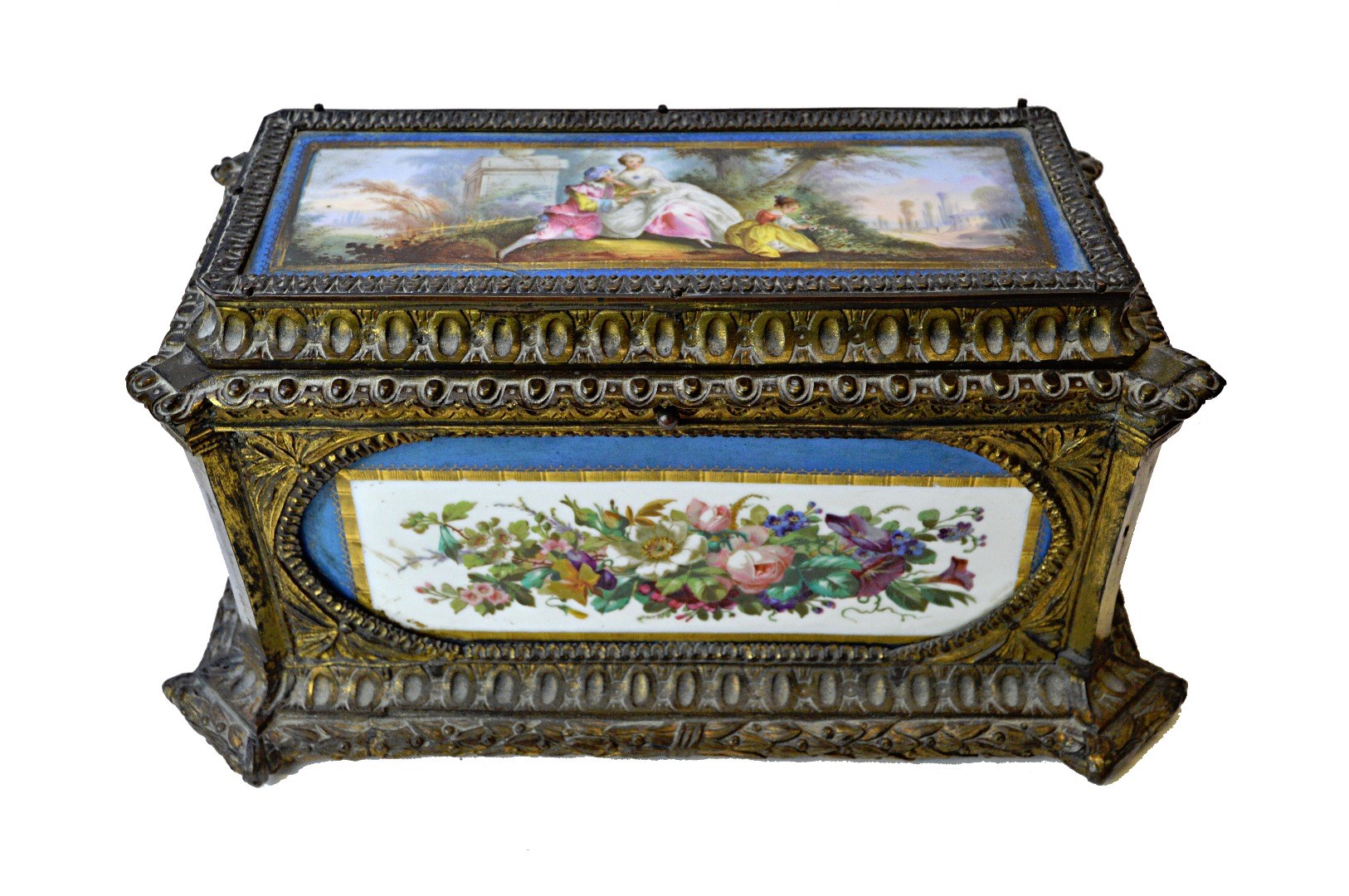 Appraisal: A French ormolu and porcelain mounted casket th century the