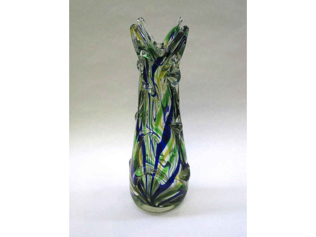 Appraisal: Large art glass vase in green and blue