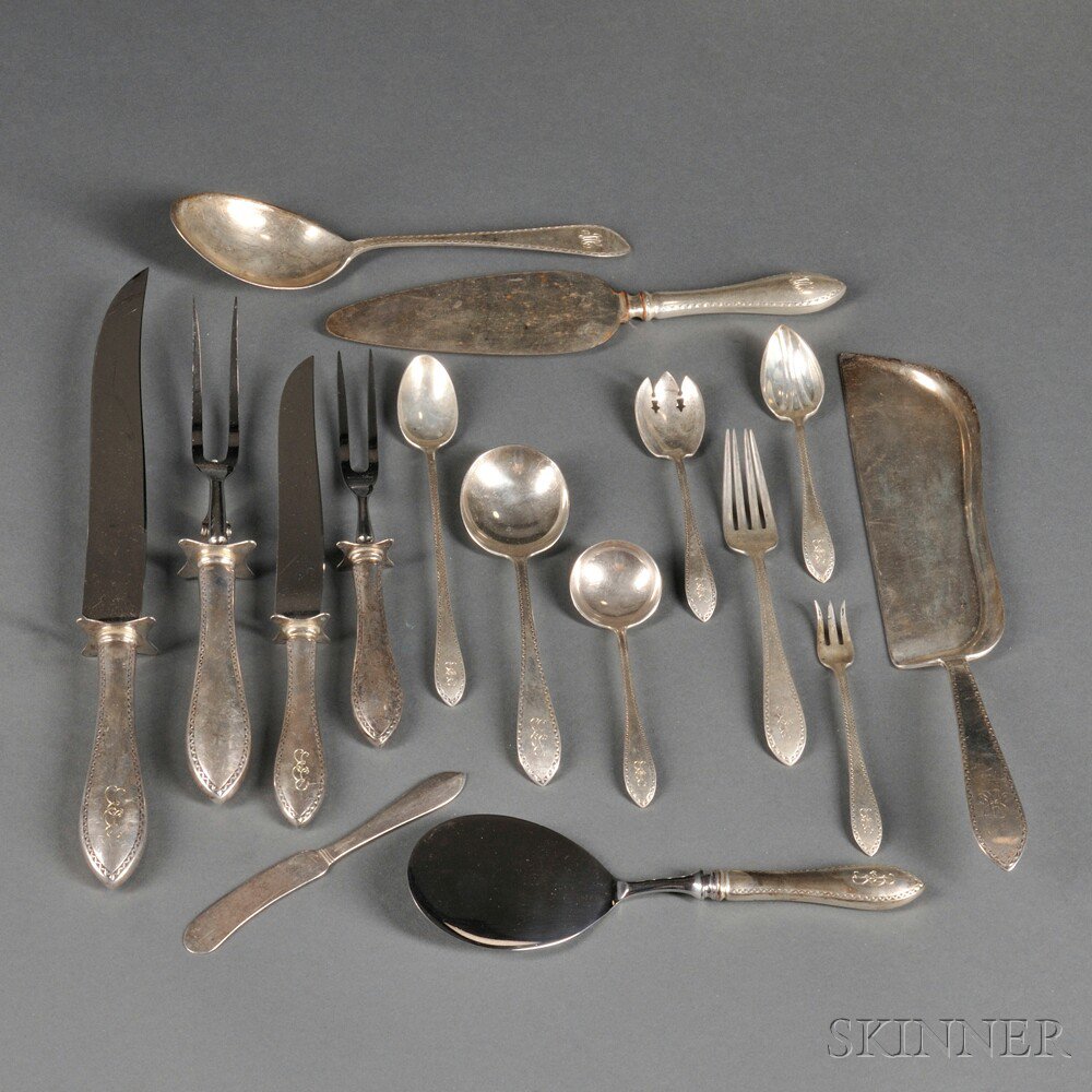 Appraisal: Dominick Haff Pointed Antique Engraved No Pattern Sterling Silver Flatware