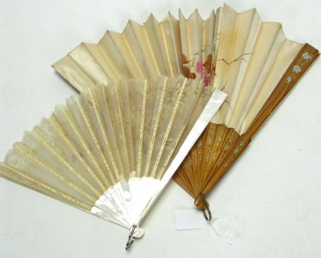 Appraisal: Group of Four Oriental Hand Fans one lace with mother