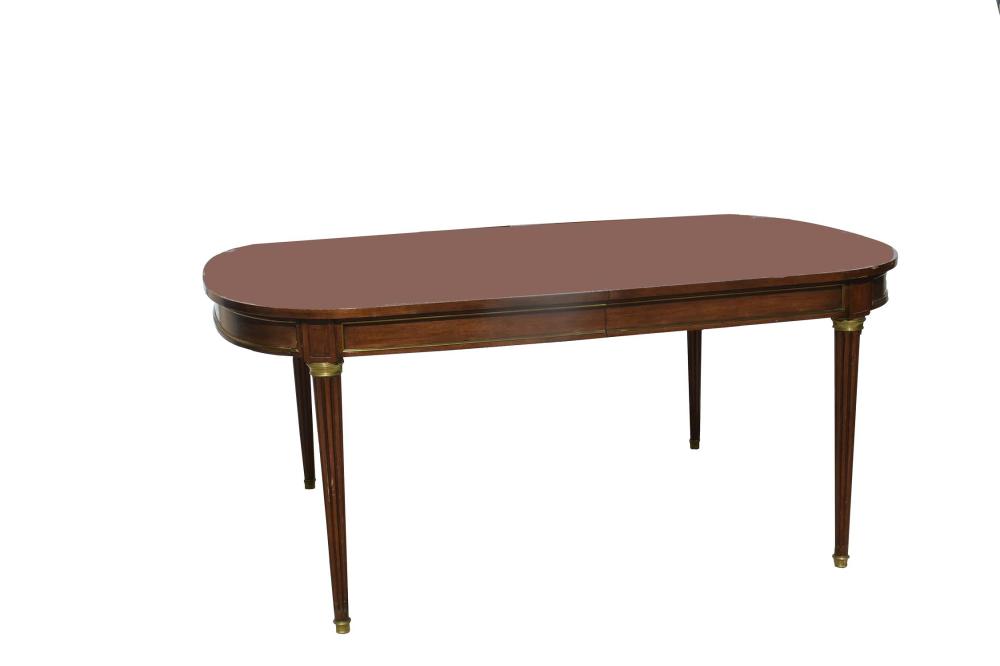 Appraisal: LOUIS XVI STYLE BRASS-MTD MAHOGANY DINING TABLEThe top with rounded