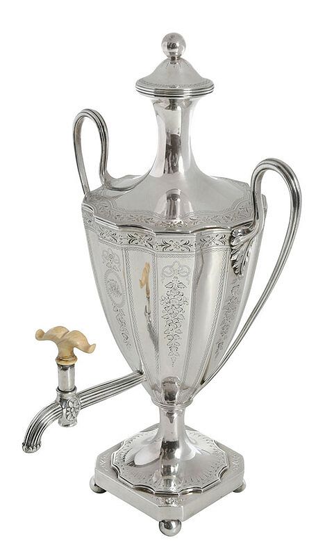 Appraisal: George III English Silver Coffee Urn London paneled urn form