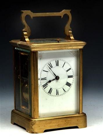 Appraisal: A TH CENTURY BRASS CARRIAGE CLOCK with repeater mechanism