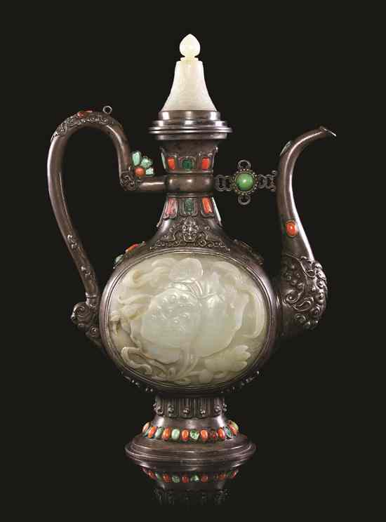 Appraisal: A Chinese White Jade Embellished Silver Ewer the main body