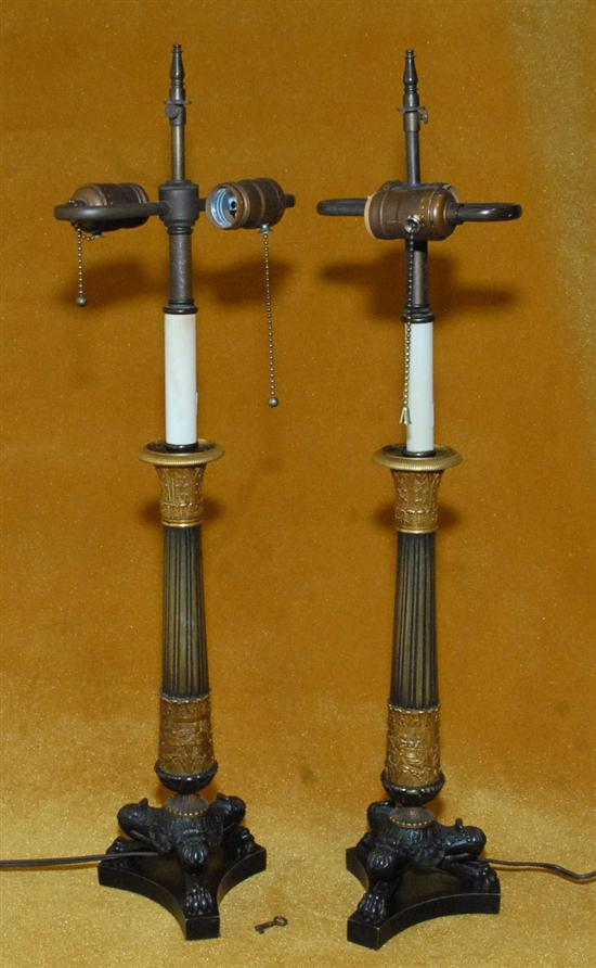 Appraisal: PAIR CANDELSTICKS French Empire bronze candlesticks mounted as lamps