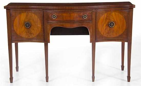 Appraisal: George III style inlaid mahogany sideboard late th century serpentine