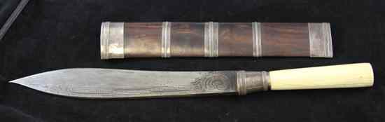 Appraisal: An early th century Burmese knife with inch engraved blade