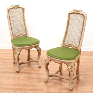 Appraisal: Pair Venetian Rococo style painted side chairs Pair Venetian Rococo