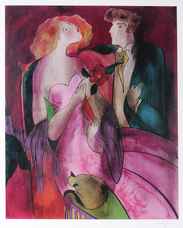 Appraisal: LE KINFF Linda Italian Romantic Scene with Young Couple Lithograph