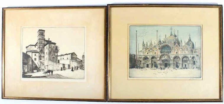 Appraisal: Pair of Original Framed Ink Etchings For your consideration in