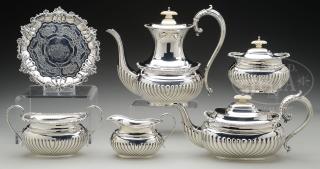 Appraisal: FIVE PIECE ENGLISH STERLING TEA SET WITH SMALL STERLING SALVER