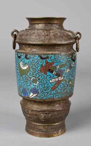 Appraisal: A Japanese Cloisonne and Bronze VaseFinely enamled to depict antiquities