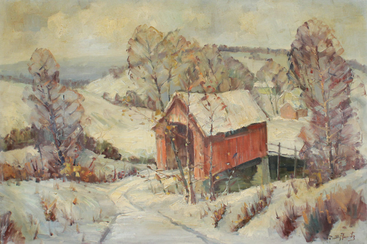 Appraisal: FRANTZ Dorothy American - ''The Bean Blossom Bridge'' Snow Covered