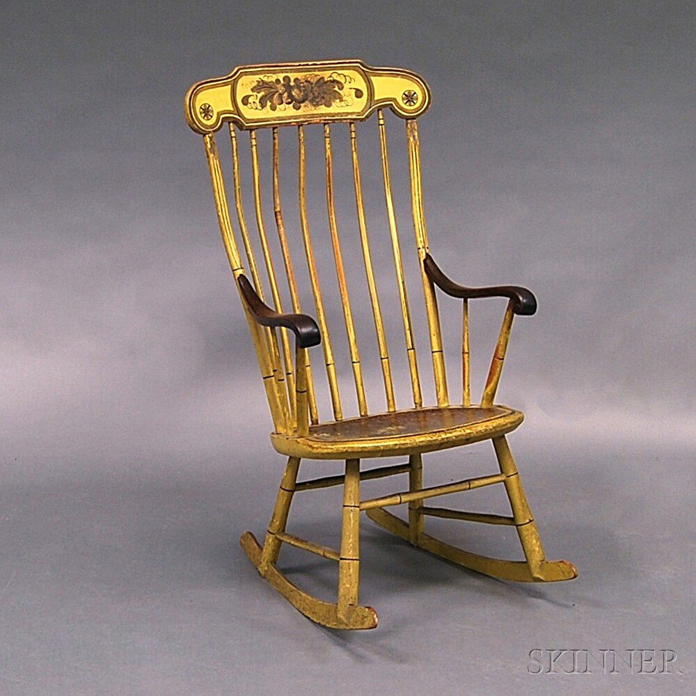 Appraisal: Paint-decorated Windsor Armed Rocker A Wetherbee New England th century