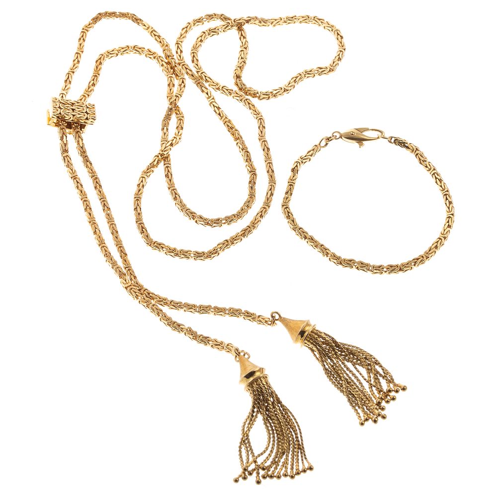 Appraisal: An K Byzantine Lariat with Tassels Bracelet K yellow gold