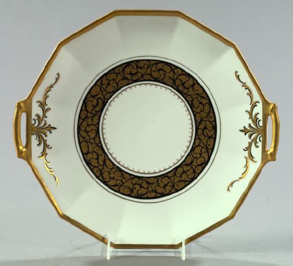 Appraisal: Elite Porcelain Works Limoges Duodecagonal White-and-Gold Two-Handled Sandwich Pastry Tray