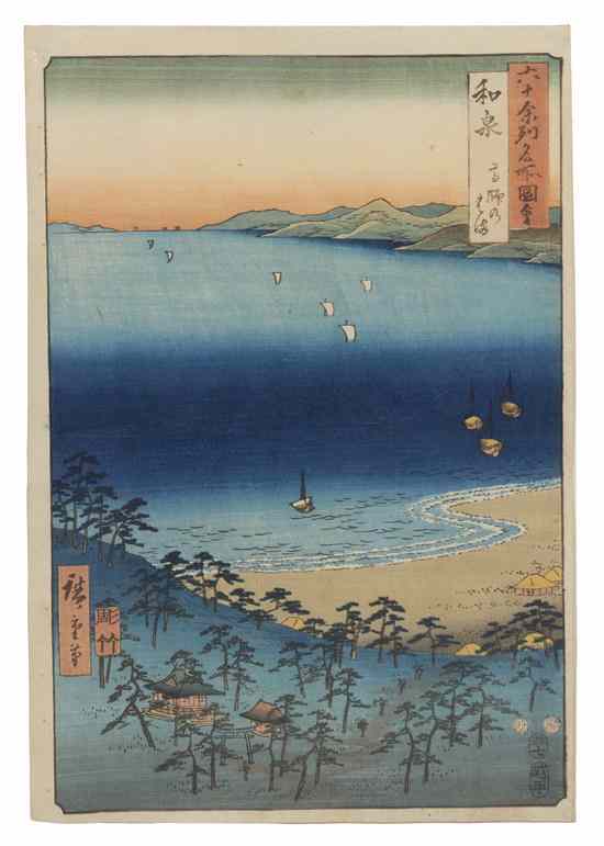 Appraisal: Ando Hiroshige Japanese - Takashi Beach in Izumi Province from