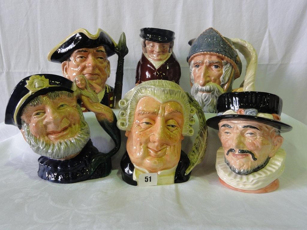 Appraisal: A collection of five large Royal Doulton Character Jugs comprising