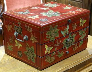 Appraisal: Polychrome decorated flatware chest Polychrome decorated flatware chest executed in