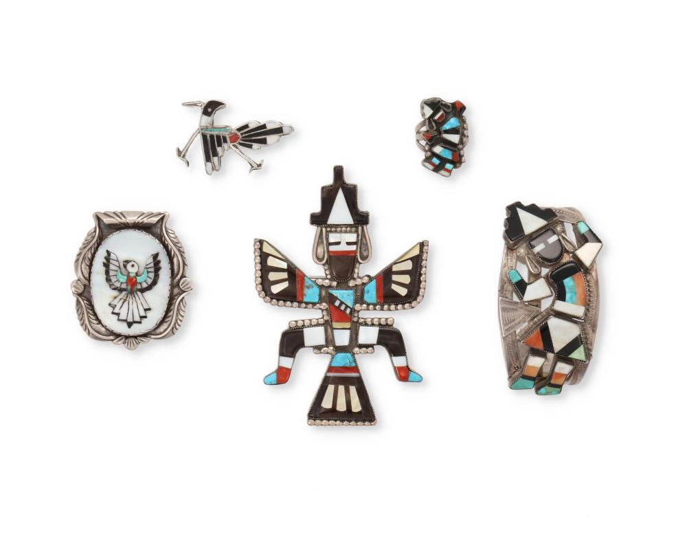 Appraisal: A group of Zuni inlaid stone jewelry Mid- th Century