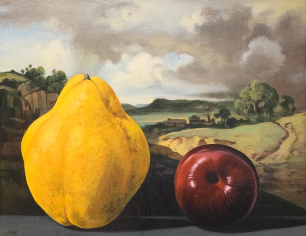 Appraisal: SHERRIE WOLF Oregon born oil on canvas Quince and Plum