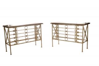 Appraisal: Pair Architectural Wrought Iron Console Tables American late th century