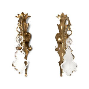 Appraisal: A Pair of Brass and Cut Glass Prism Wall Ornaments