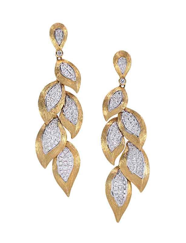 Appraisal: K CTW DIAMOND DANGLE LEAF GOLD EARRINGS K yellow gold