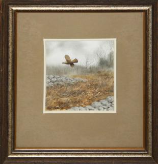 Appraisal: Watercolor of flying partridge titled Over the Walls ruffled grouse