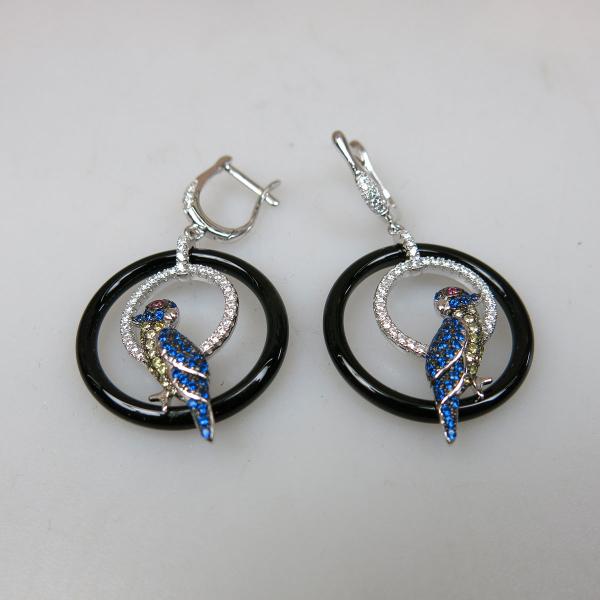 Appraisal: Pair Of Sterling Silver Drop Earrings set with various paste