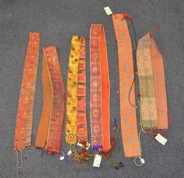 Appraisal: Moroccan silk belts th Century Morocco embroidered with geometric patterns