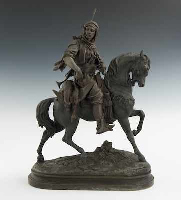 Appraisal: A Patinated Spelter Sculpture of an Arabian Horseman Guillemin Barye