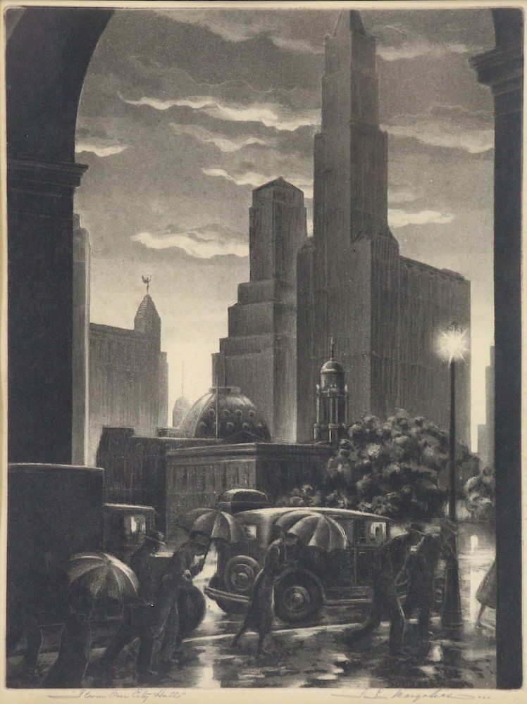 Appraisal: SAMUEL MARGOLIES AMERICAN - Etching and Aquatint Storm Over City