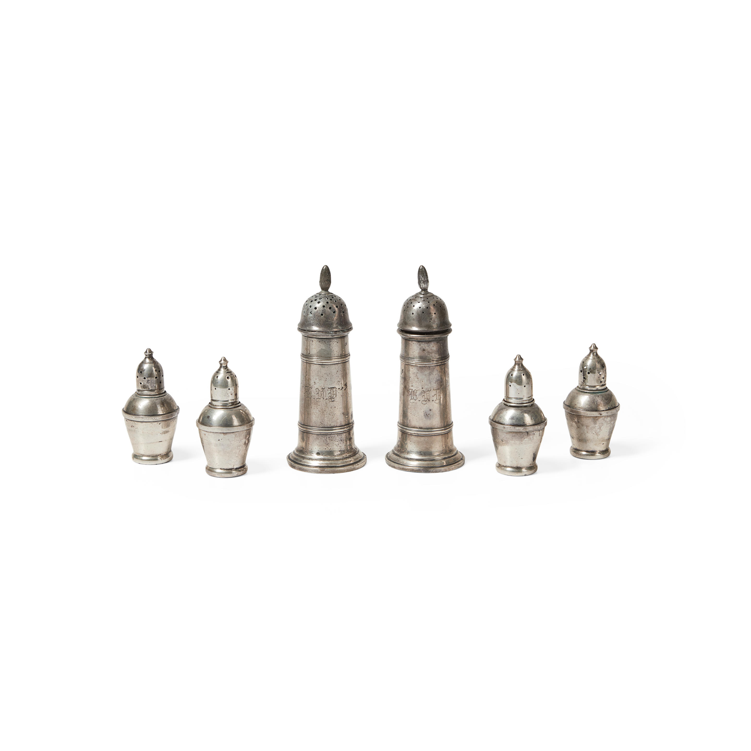 Appraisal: Six Sterling Silver Saltshakers and Casters a pair of Frank