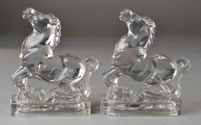 Appraisal: Pr Glass HorsesClear glass horses possible bookends '' H circa