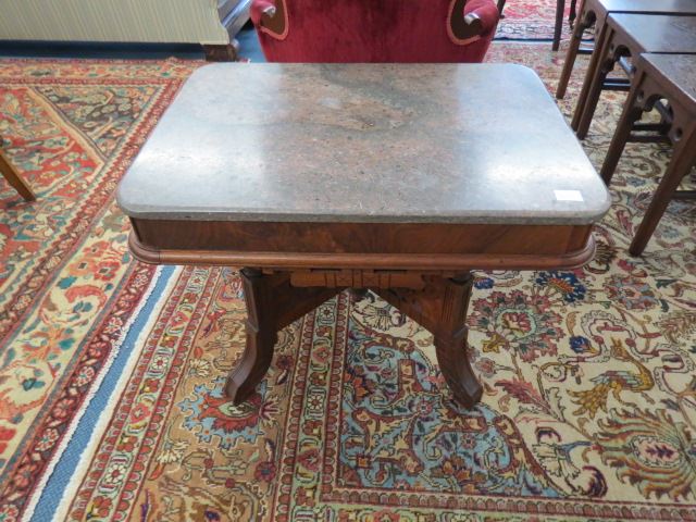 Appraisal: Victorian Marble Top Table carved walnut base coffee table size