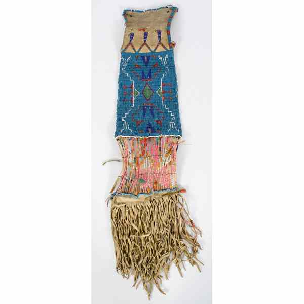 Appraisal: Sioux Beaded Hide Tobacco Bag thread and sinew-sewn and beaded