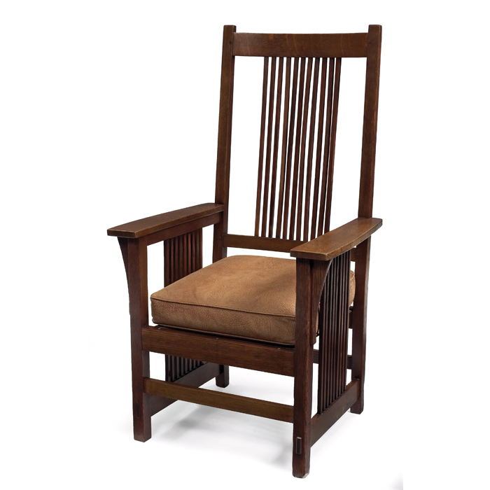 Appraisal: Gustav Stickley armchair high back form with spindles at back