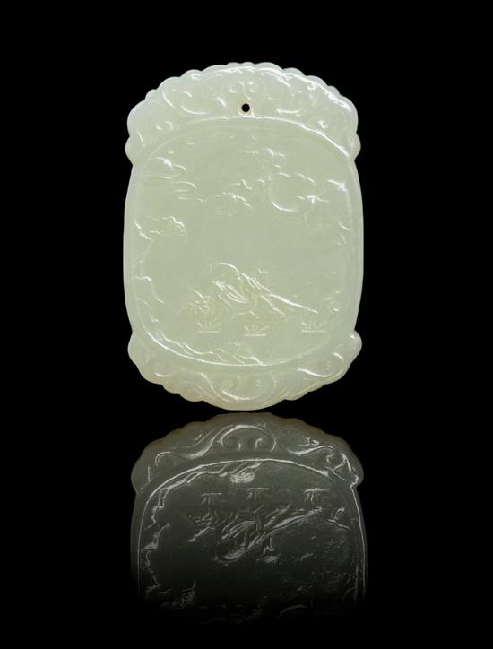 Appraisal: Sale Lot A Celadon Jade Plaque the lobed upper and