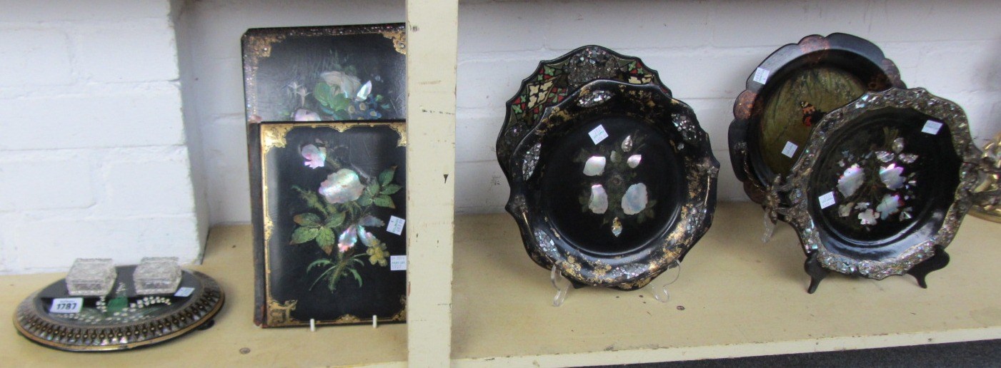 Appraisal: A group of Victorian papier mache and mother of pearl