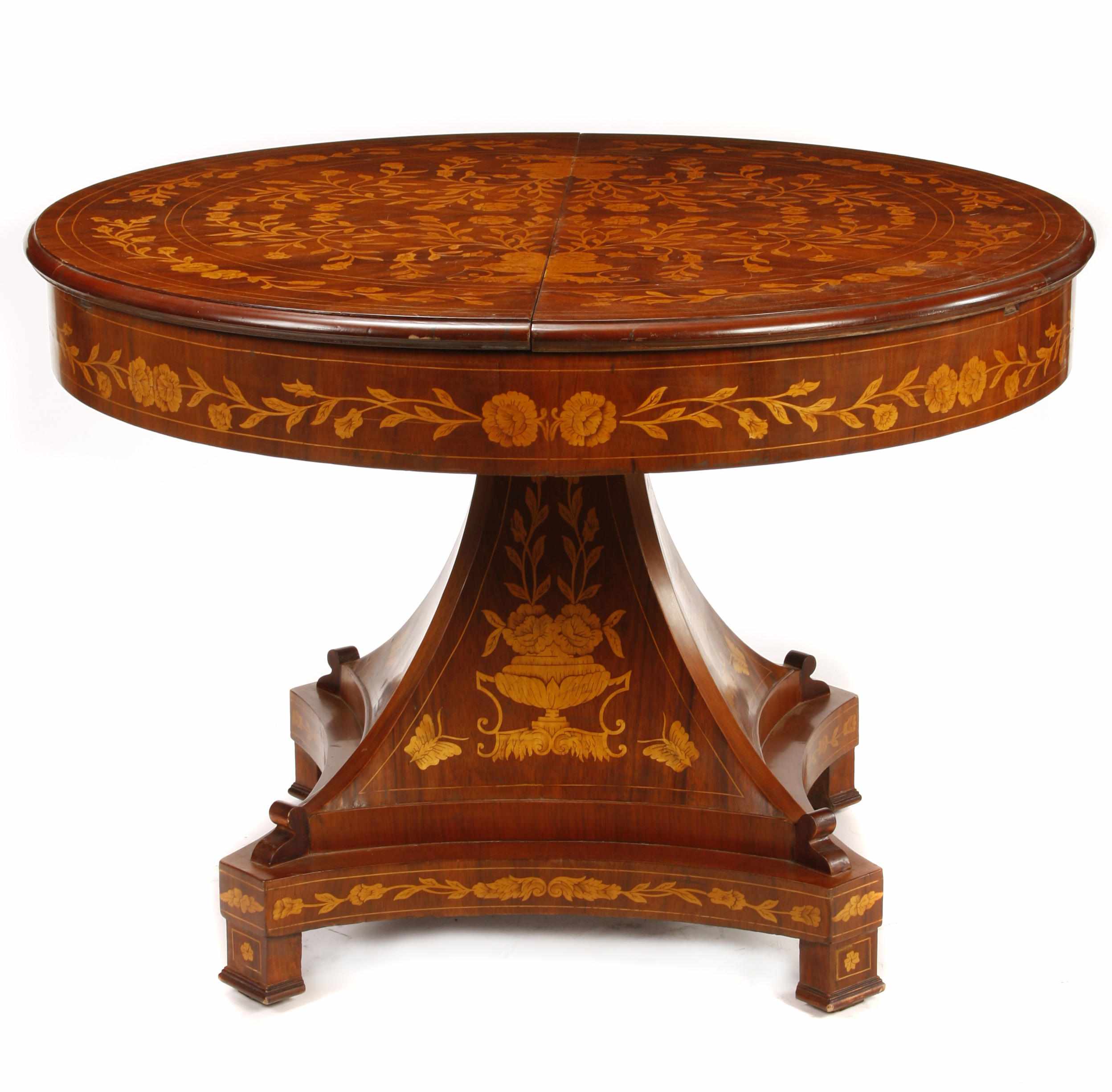 Appraisal: Property of Various Owners A Dutch marquetry style dining table