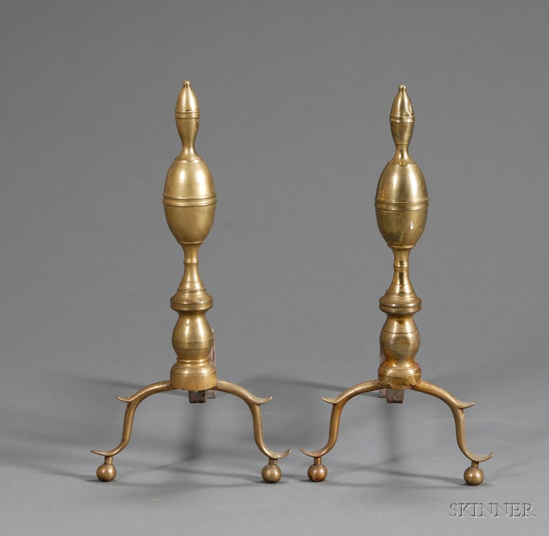 Appraisal: Pair of Brass and Iron Double Lemon-top Andirons America first