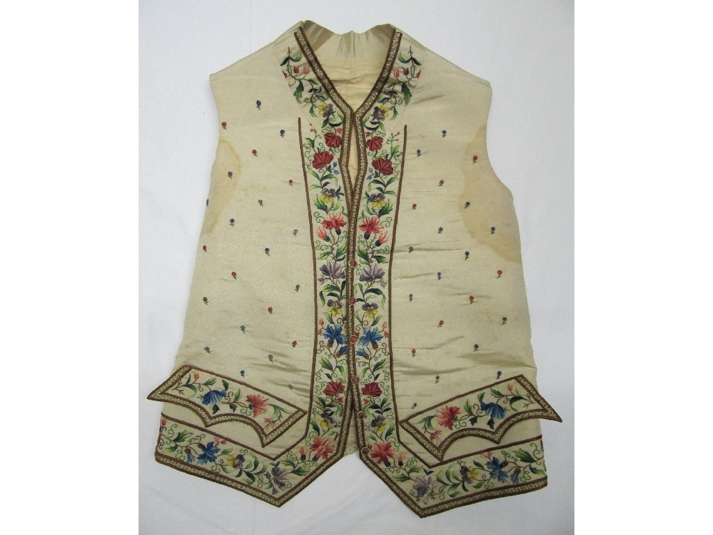 Appraisal: An early th century silk embroidered waistcoat woven with floral