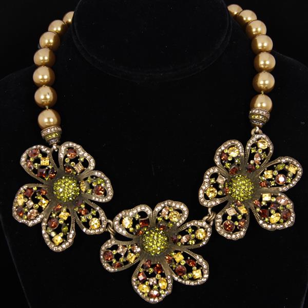 Appraisal: Heidi Daus Floral Rhinestone Designer Costume Jewelry Necklace with artificial