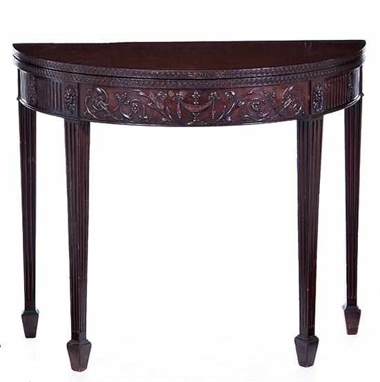 Appraisal: Adam style carved mahogany card table circa hinged D-shape top