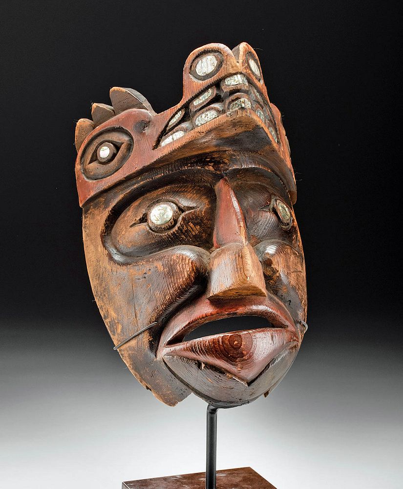 Appraisal: Rare th C Nootka Cedar Mask w Abalone Inlays Native